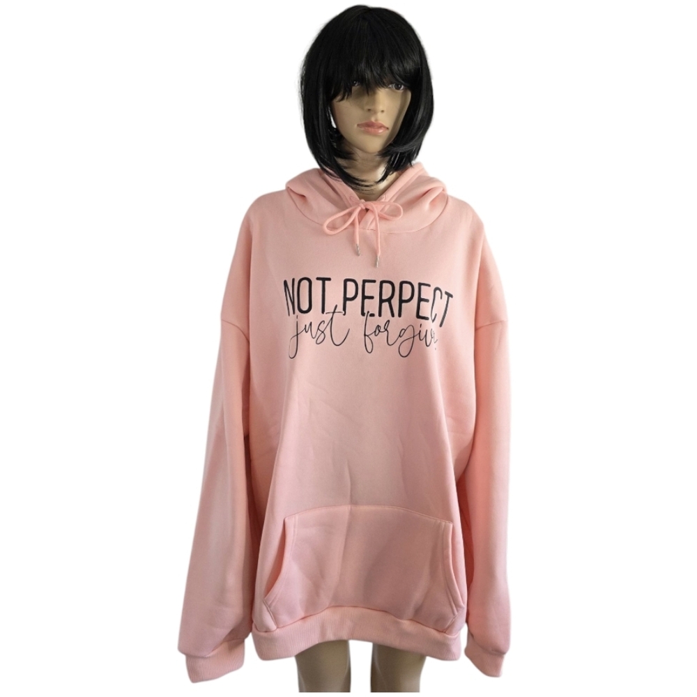 Oversized Pink "Not Perfect Just Forgiven" Hoodie Sweatshirt, Size 4X